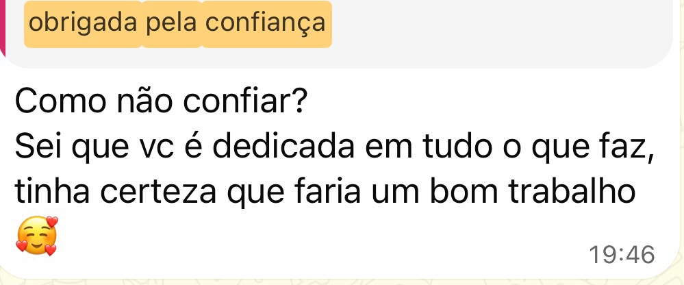 Testemunho de cliente por WhatsApp